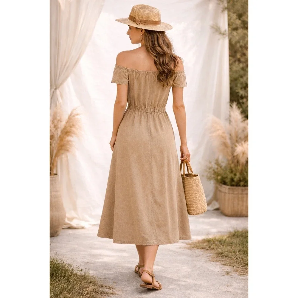 Newport News Jeanology Denim Women's Dress 8 Midi Cottagecore Quiet Luxury - Picture 14 of 14